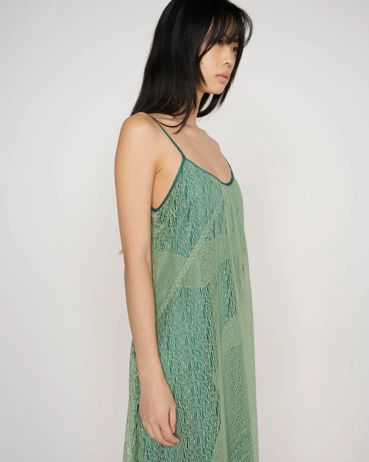 Engineered Cloud Mesh Slip Dress - Green