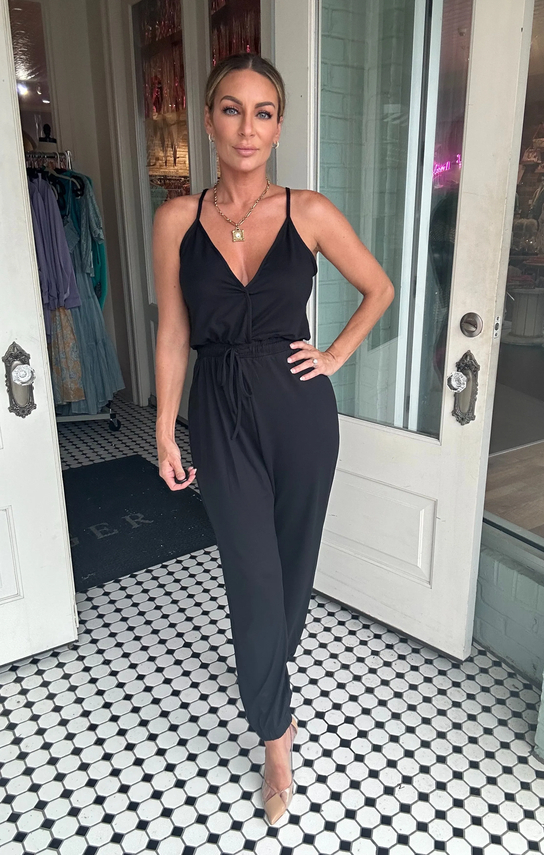 Faith Sleeveless Tie Waist Jumpsuit