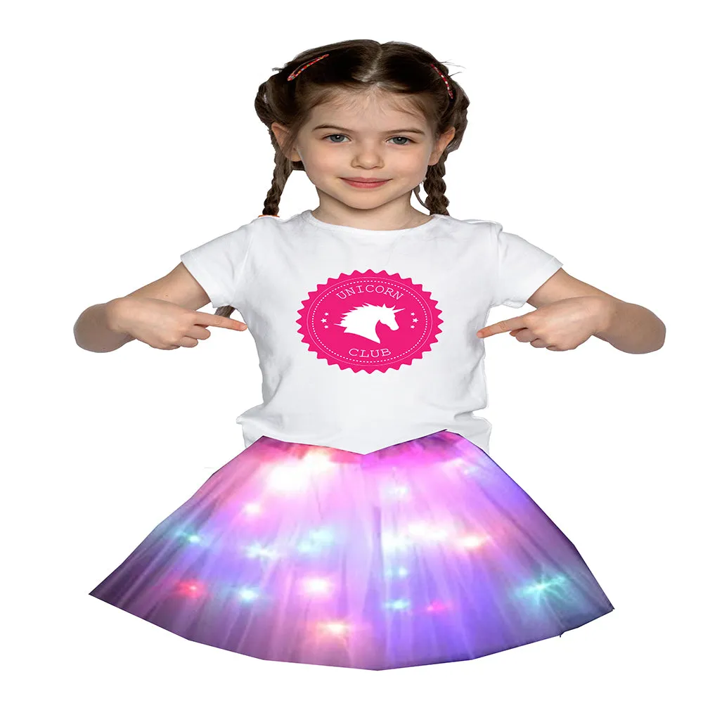 FancyDressWale Unicorn Pink Tutu LED Skirt and Top Birthday Dress for Girls-A7