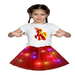 FancyDressWale Unicorn Red Tutu LED Skirt and Top Birthday Dress for Girls-B5