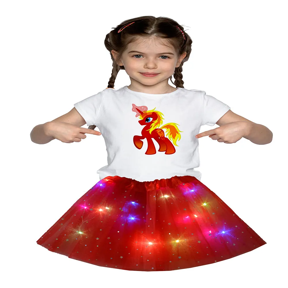 FancyDressWale Unicorn Red Tutu LED Skirt and Top Birthday Dress for Girls-B5