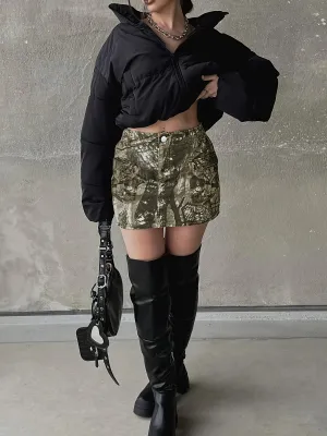 Fashionable High Waist Camo Cargo Denim Skirt - Trendy Flap Pockets, Chic Mini Length, Streetwear Style - Perfect for Womens Casual Wardrobe