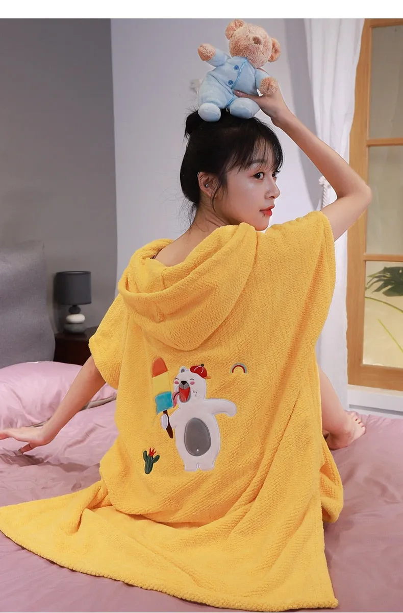 Fast Absorbing Water Changing Robe Beach Towel Outdoor Sports Soft Tactility Hooded Bath Towels Dress Poncho Swimming Cloak