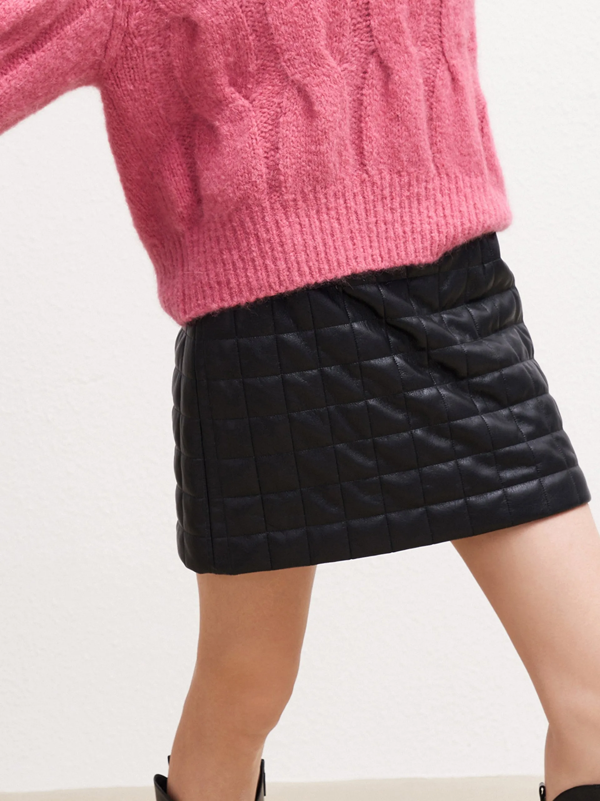 Faux Leather Checkered Skirt