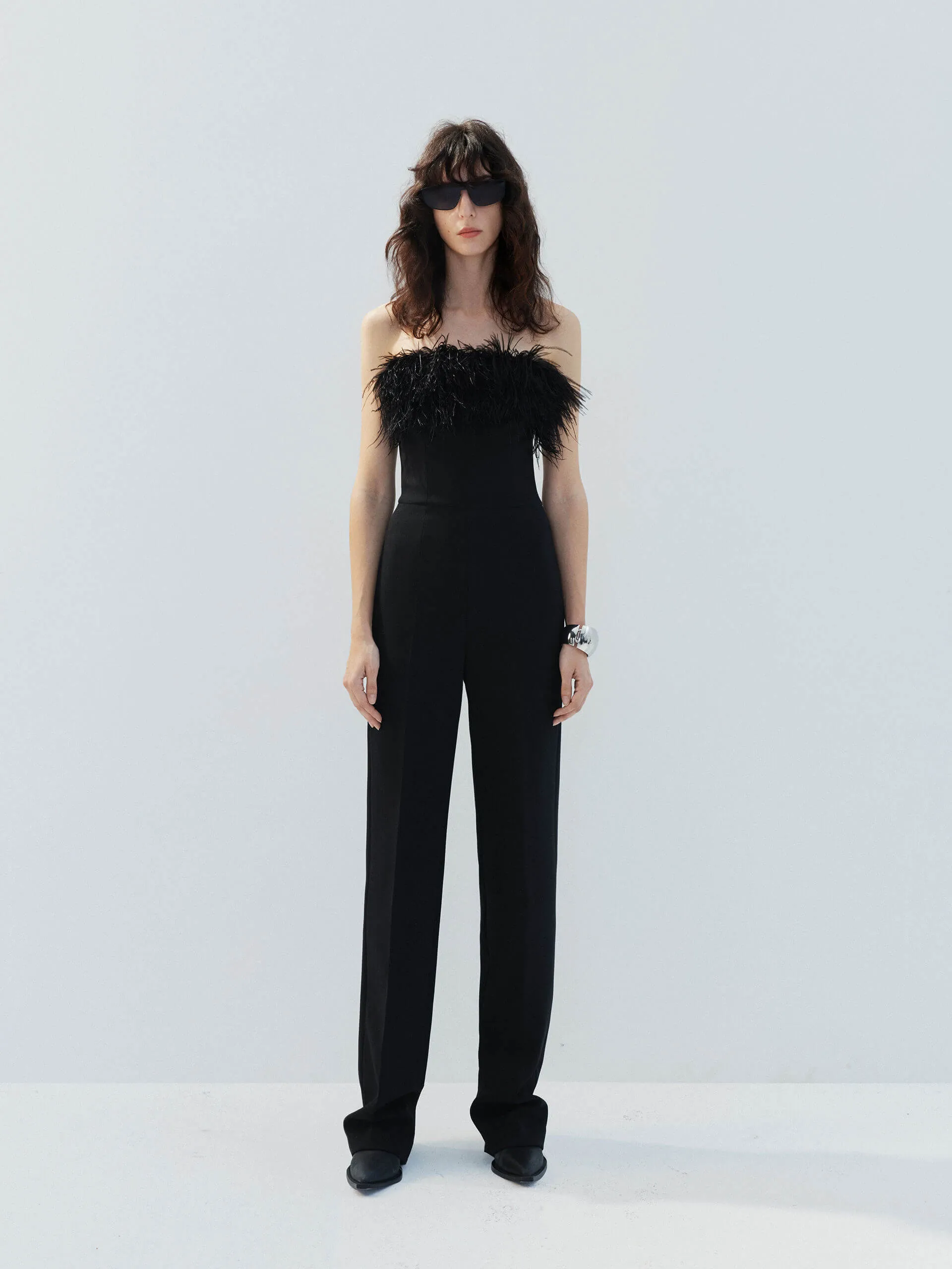 Feather Detail Fitted Jumpsuit