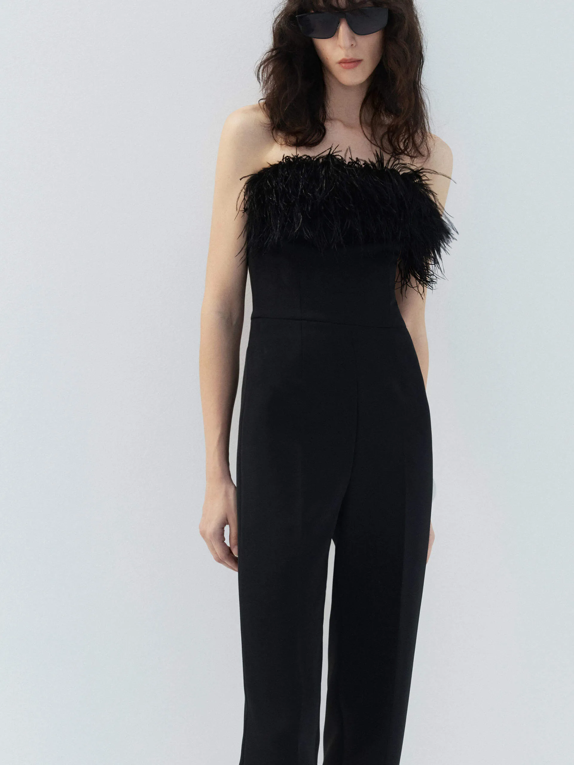 Feather Detail Fitted Jumpsuit