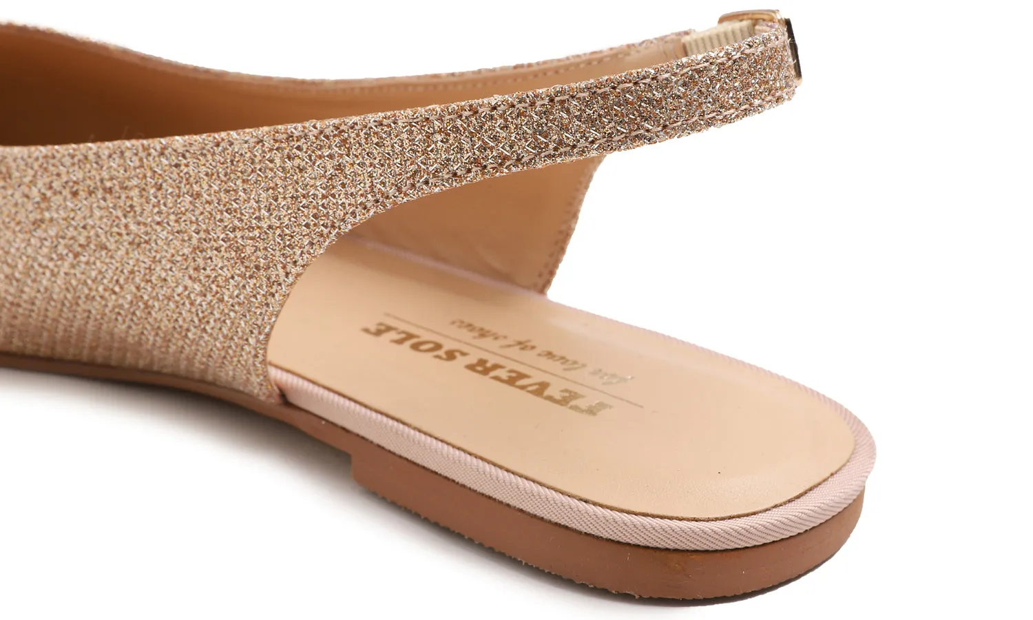 Feversole Pointed Toe Casual Slingback Flat Mules Women's Fashion Buckle Strap Slide Summer Slippers Rose Gold Lurex