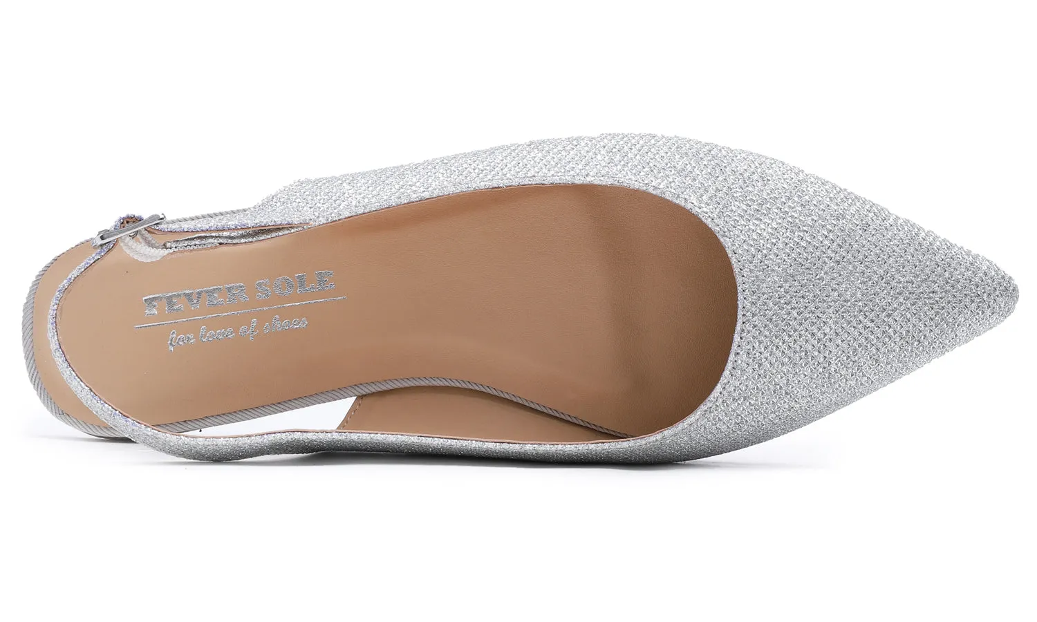 Feversole Pointed Toe Casual Slingback Flat Mules Women's Fashion Buckle Strap Slide Summer Slippers Silver Lurex