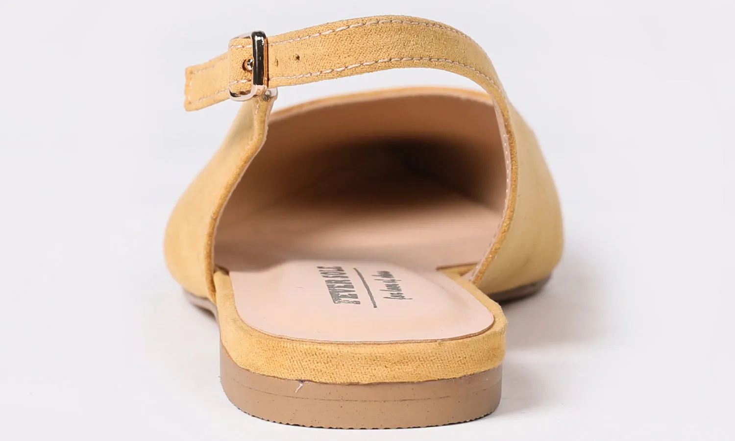 Feversole Pointed Toe Casual Slingback Flat Mules Women's Faux Suede Summer Slippers Yellow