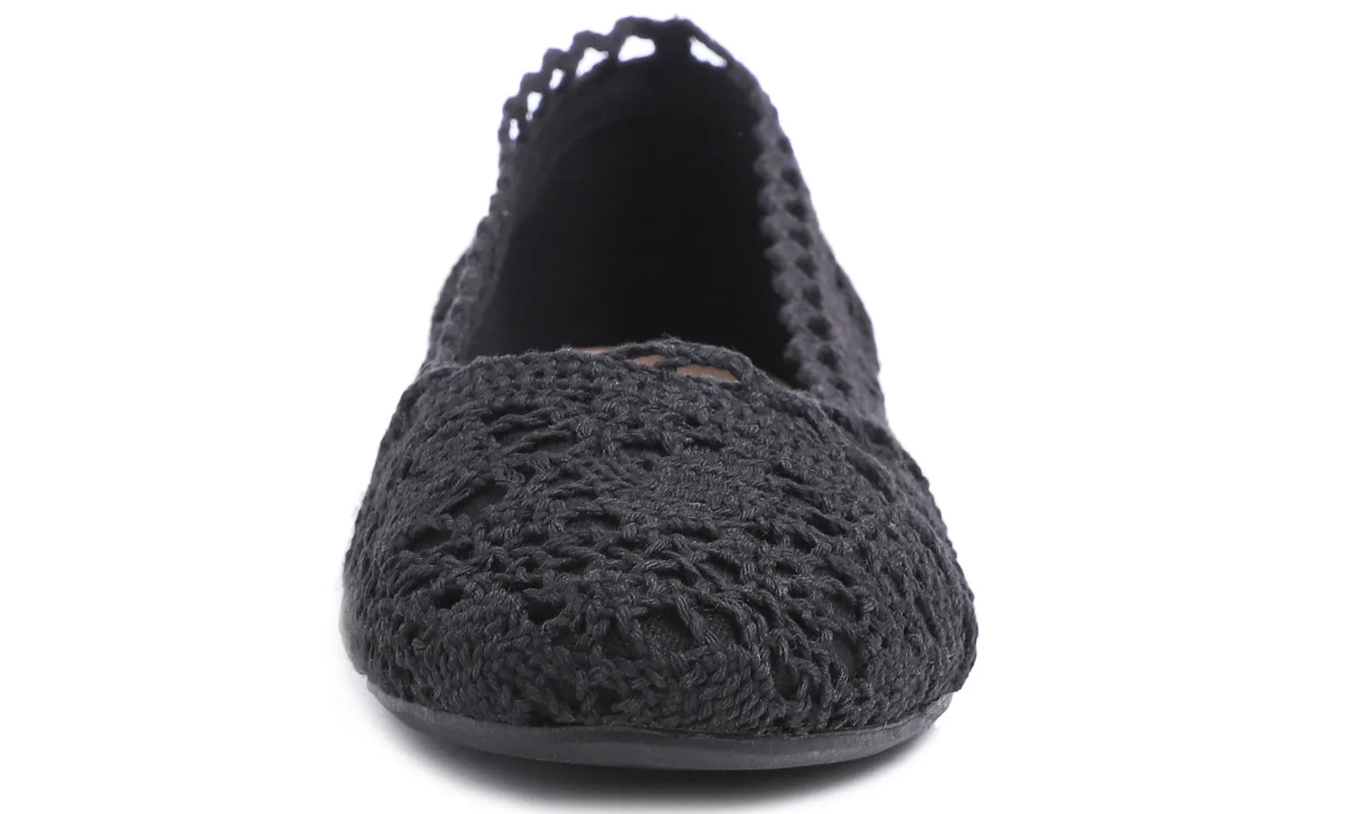 Feversole Round Toe Lace Ballet Crochet Flats Women's Comfy Breathable Shoes Black Knit Crochet