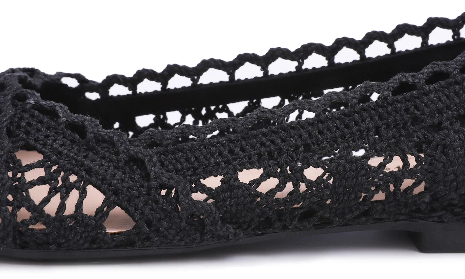 Feversole Round Toe Lace Ballet Crochet Flats Women's Comfy Breathable Shoes Black Knit Crochet