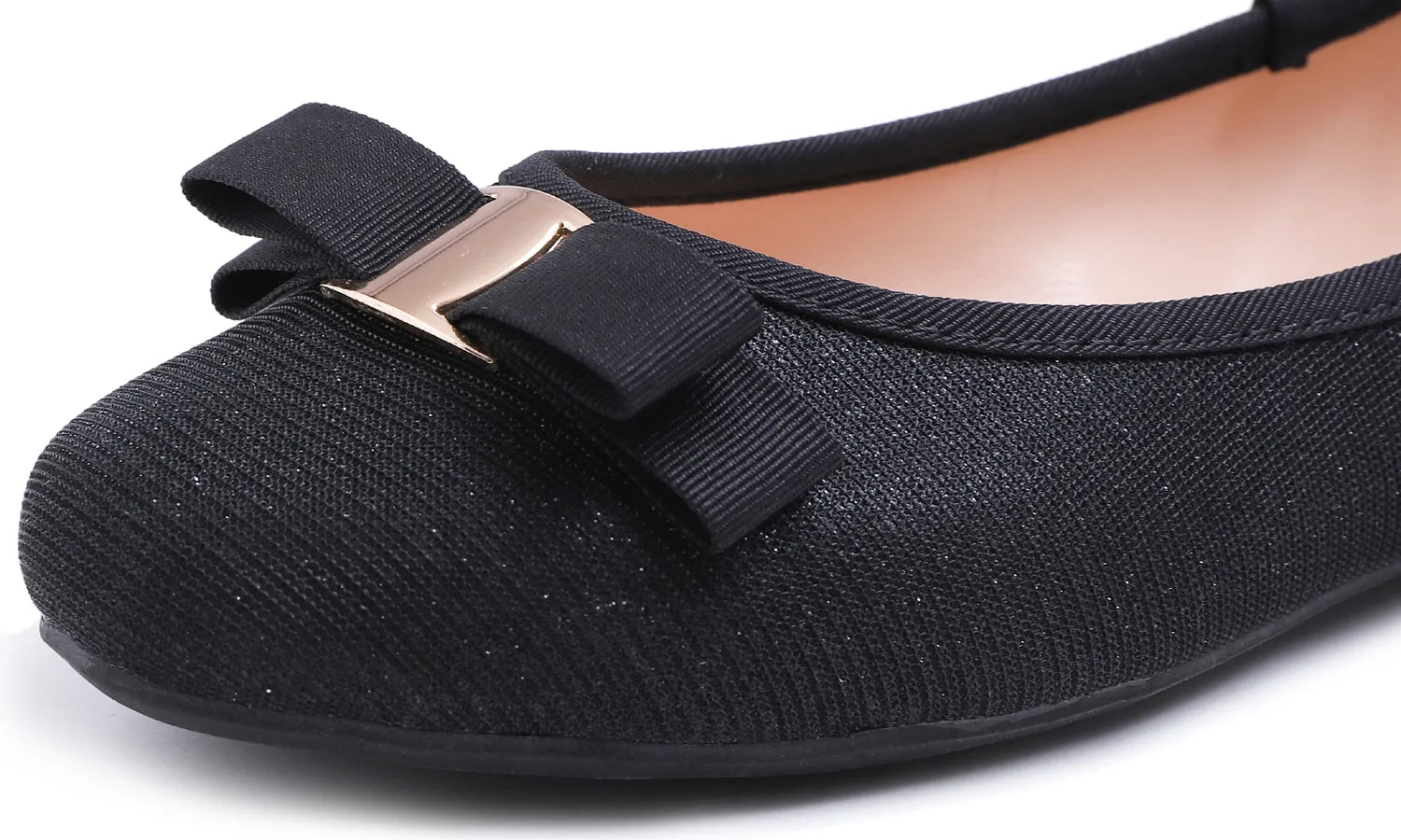 Feversole Women's Fashion Bow Round Toe Ballet Flat Black Lurex