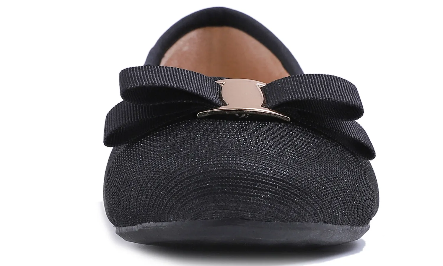 Feversole Women's Fashion Bow Round Toe Ballet Flat Black Lurex