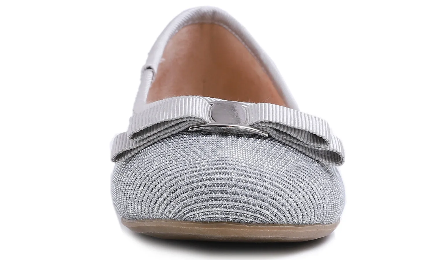 Feversole Women's Fashion Bow Round Toe Ballet Flat Silver Lurex