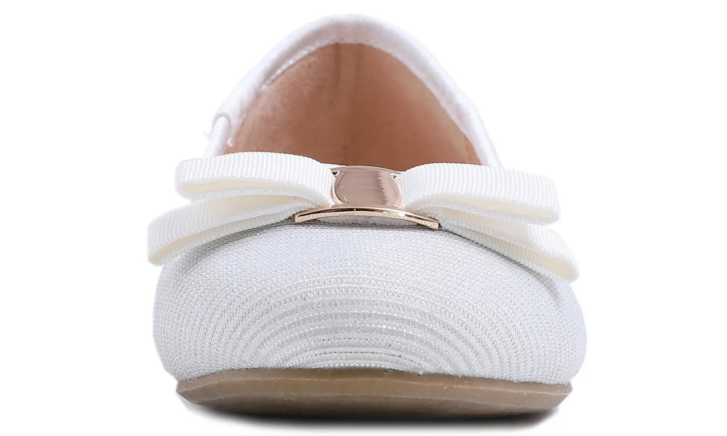 Feversole Women's Fashion Bow Round Toe Ballet Flat White Lurex