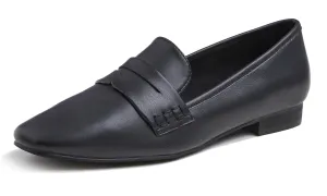 Feversole Women's Fashion Dress Comfort Low Heel Office Penny Loafer Flats Black Plain Vegan Leather