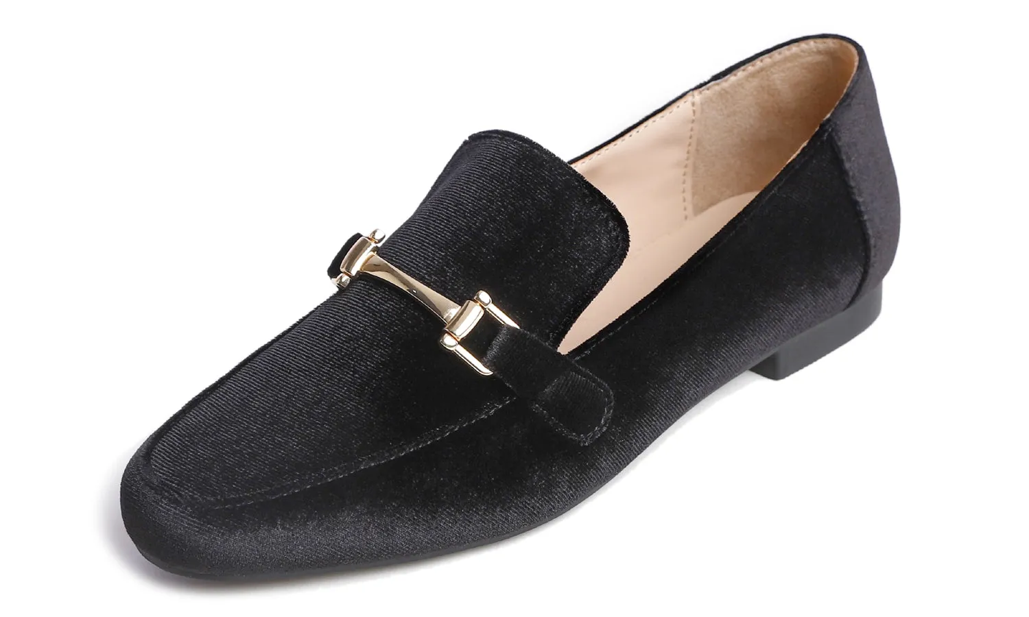 Feversole Women's Fashion Trim Deco Loafer Flats Black Velvet