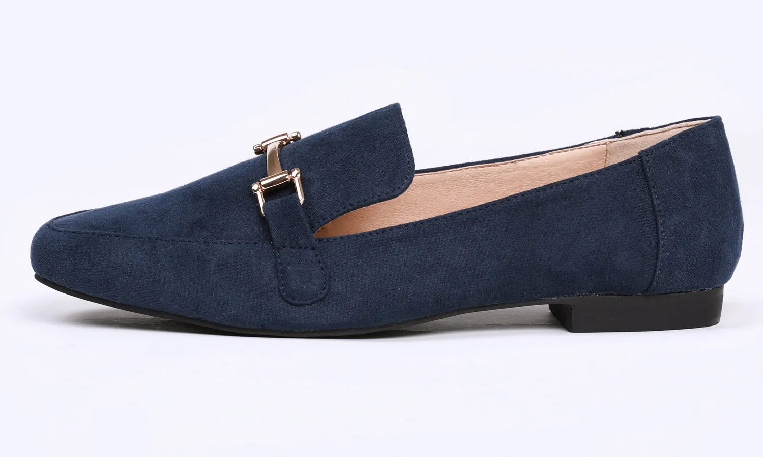 Feversole Women's Fashion Trim Deco Loafer Flats Navy Faux Suede