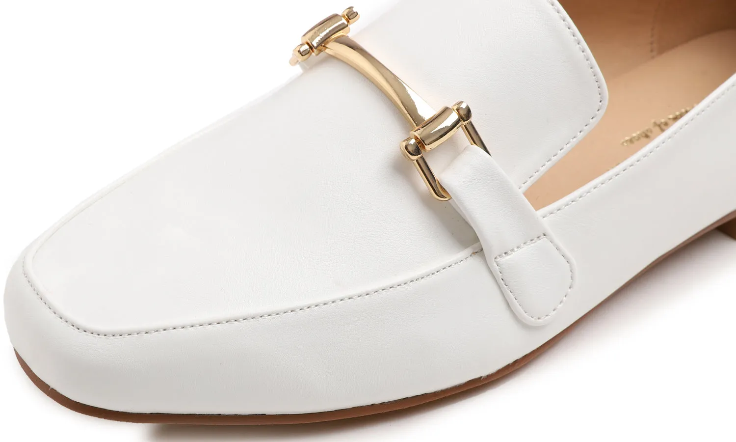 Feversole Women's Fashion Trim Deco Loafer Flats White Plain Vegan Leather