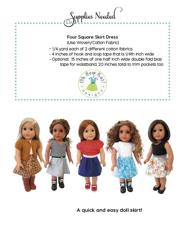 Four Square Skirt 18 Inch Doll Sewing Pattern