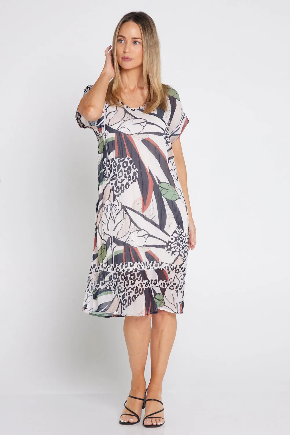 Georgette Digital Print Dress - Natural Collage