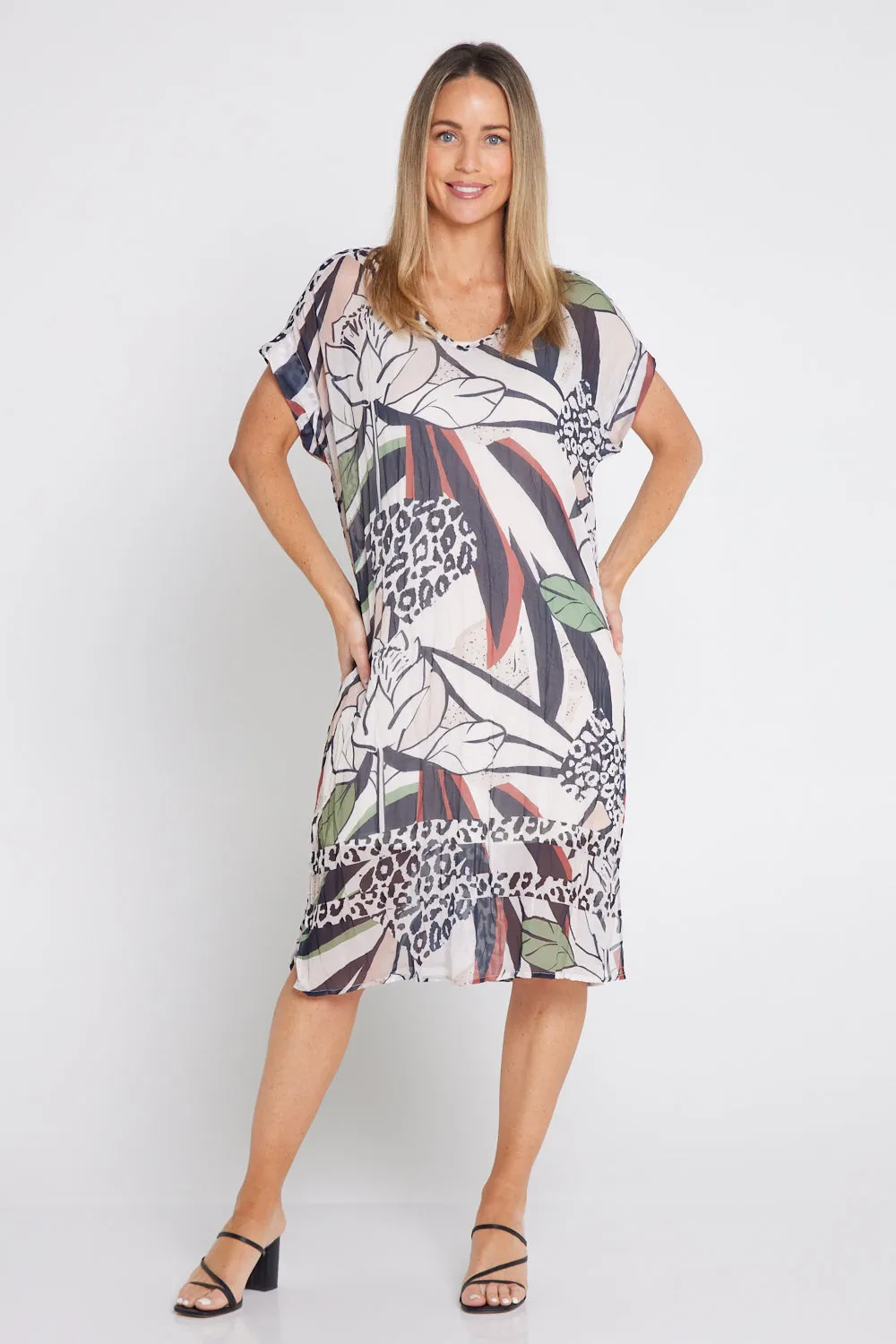 Georgette Digital Print Dress - Natural Collage