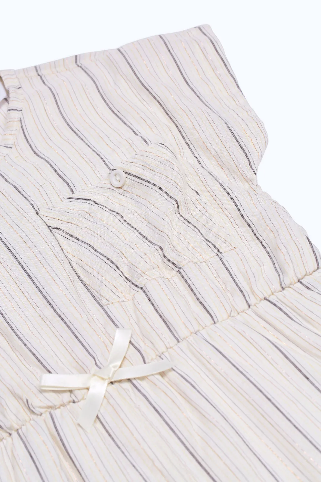 Girls Beige Striped Jumbsuit