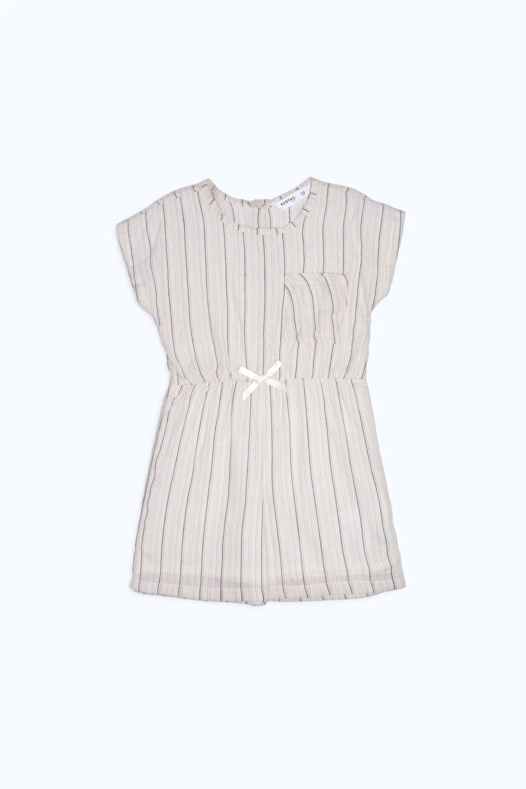 Girls Beige Striped Jumbsuit