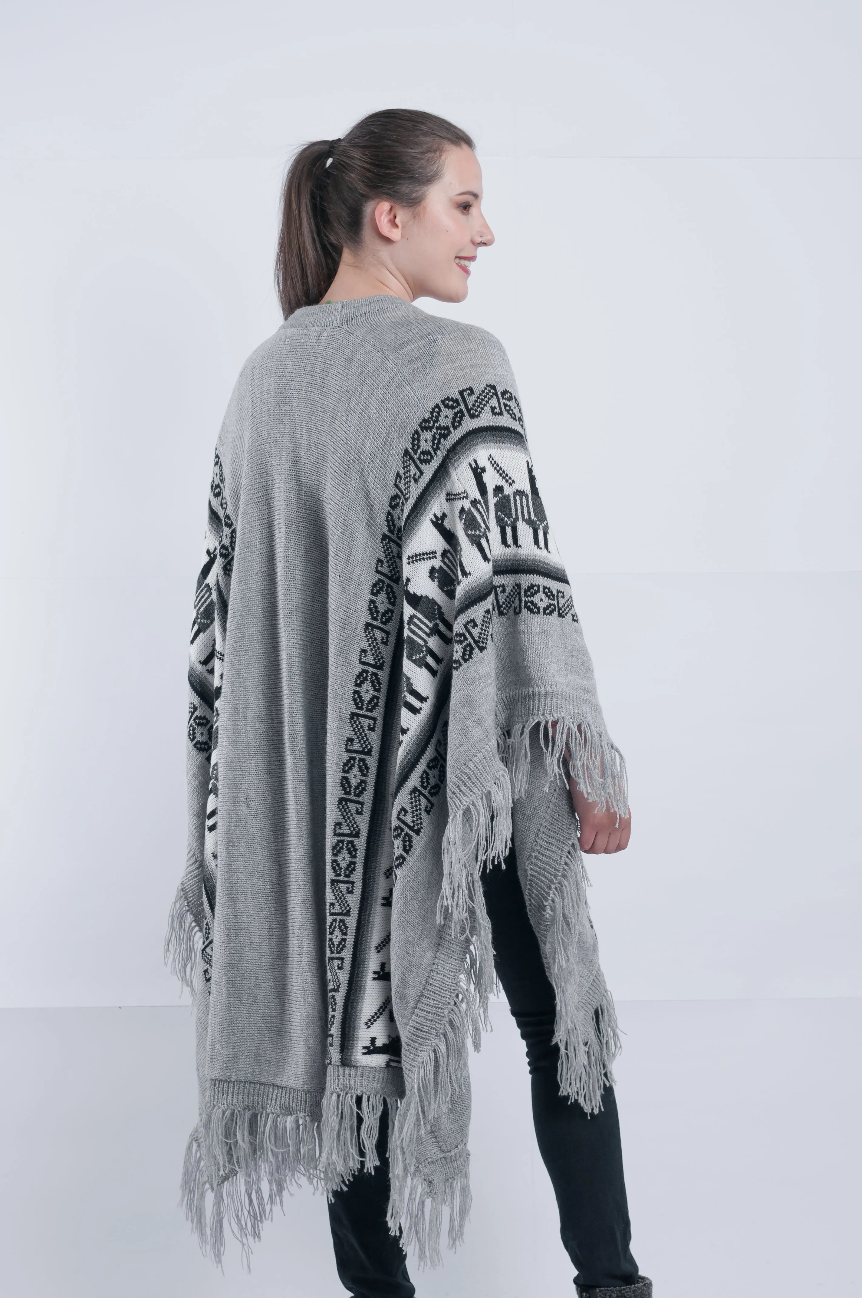 Gray Alpaca Shawl Open Poncho