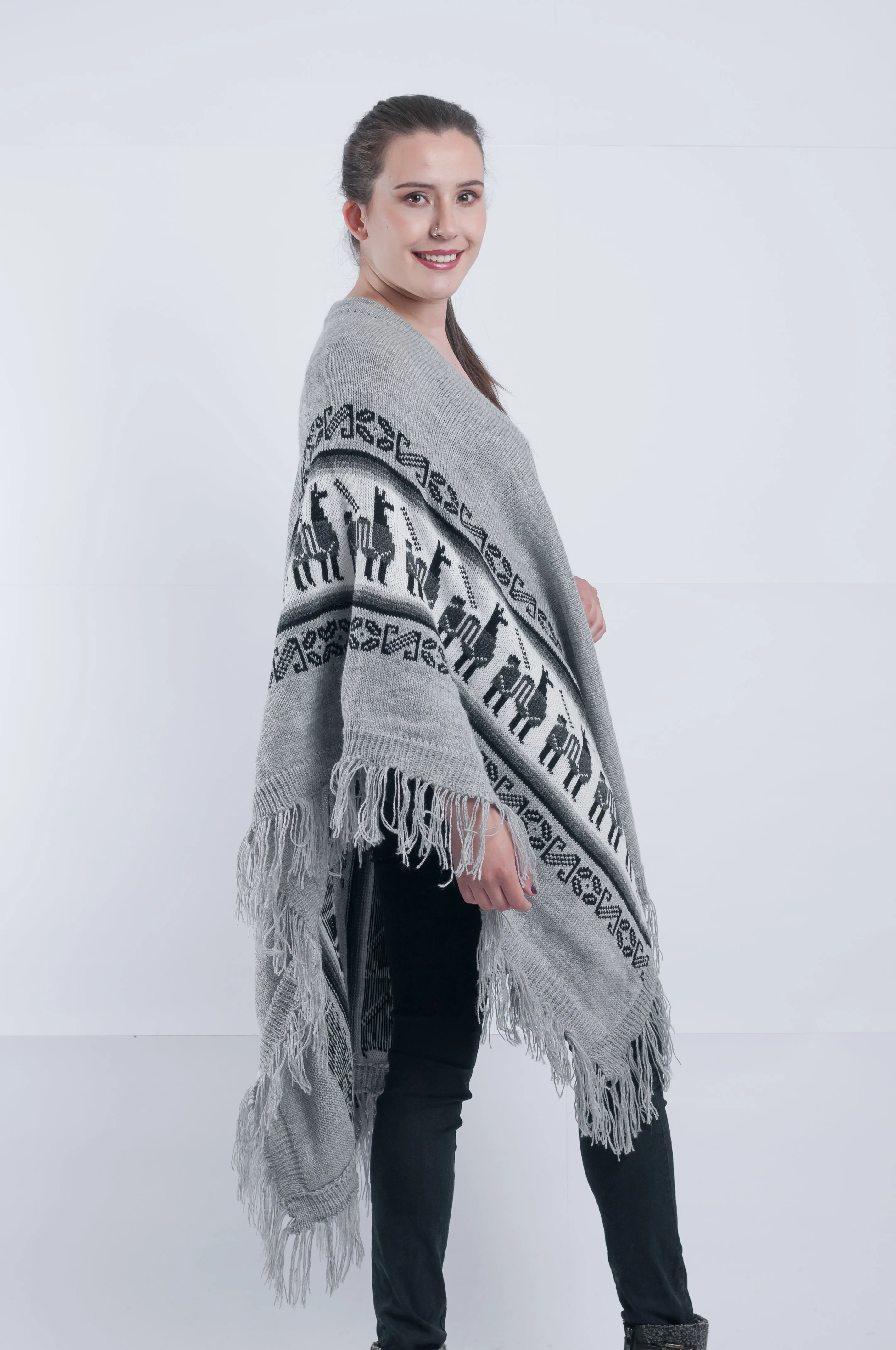 Gray Alpaca Shawl Open Poncho