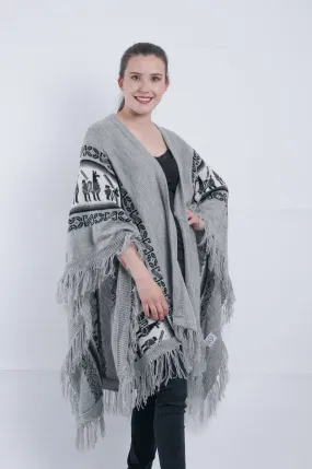 Gray Alpaca Shawl Open Poncho