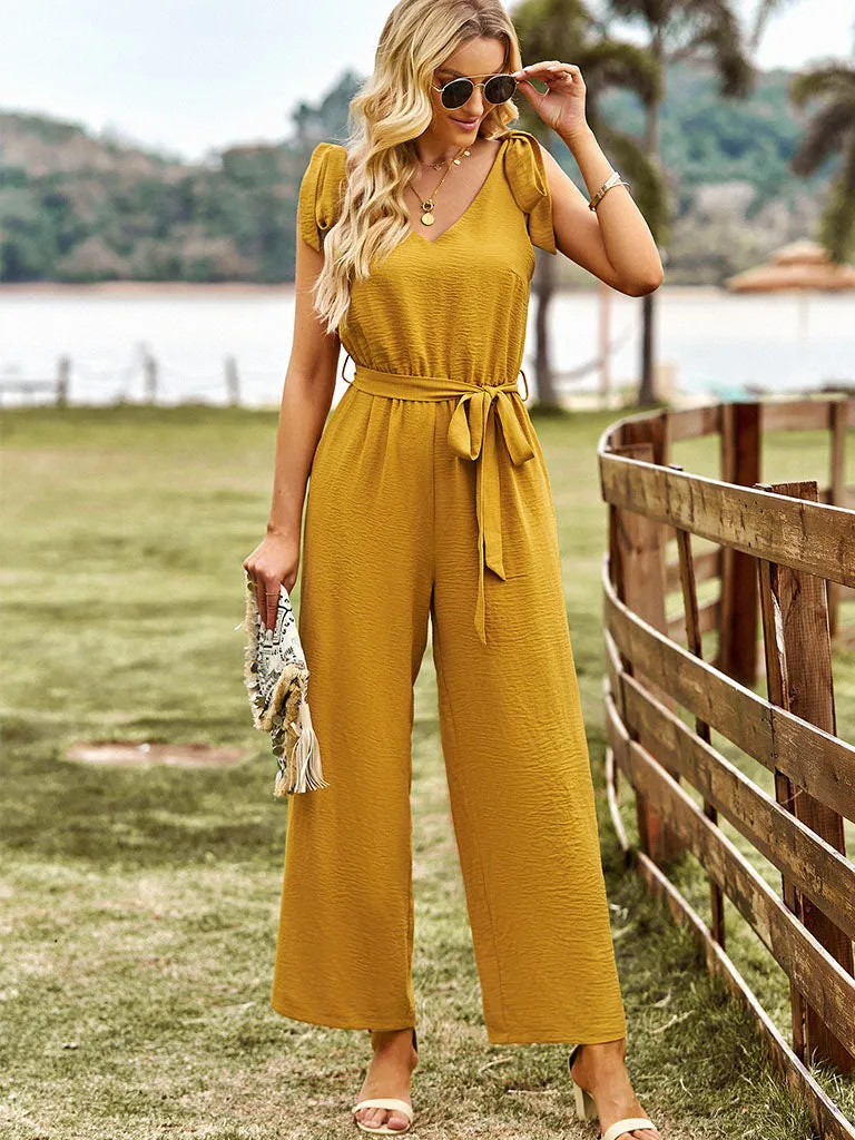 Green Bowknot Spaghetti Strap Bohemia Holiday Jumpsuit For Women