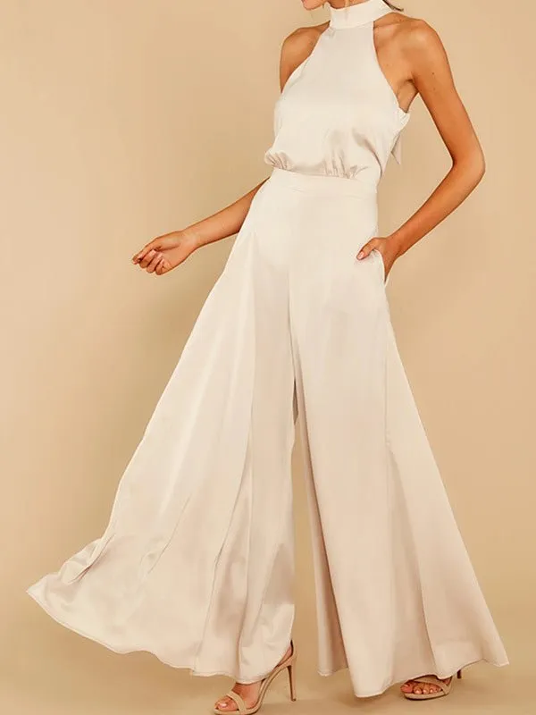 Hanging Neck Off Shoulder Wide Leg Jumpsuit