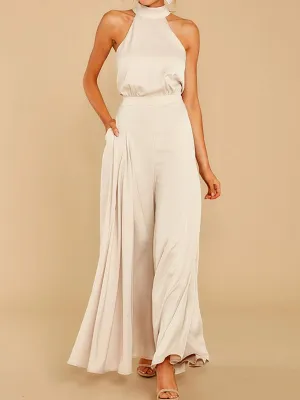 Hanging Neck Off Shoulder Wide Leg Jumpsuit