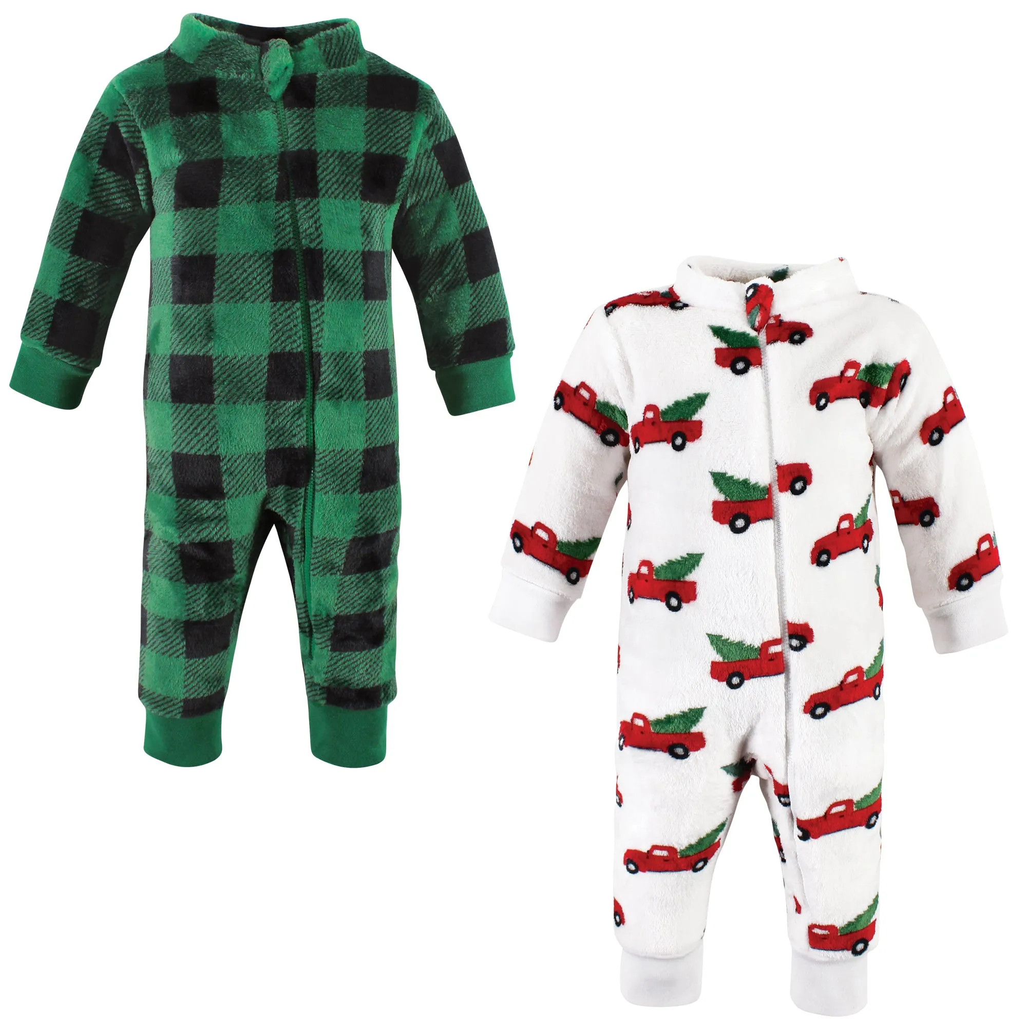 Hudson Baby Plush Jumpsuits, Christmas Tree Truck