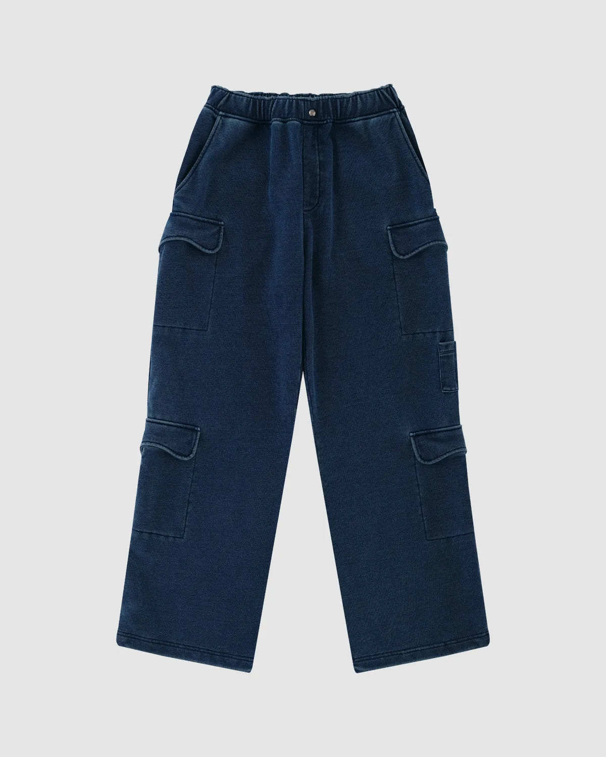 INDIGO WASH CARGO SWEATPANTS