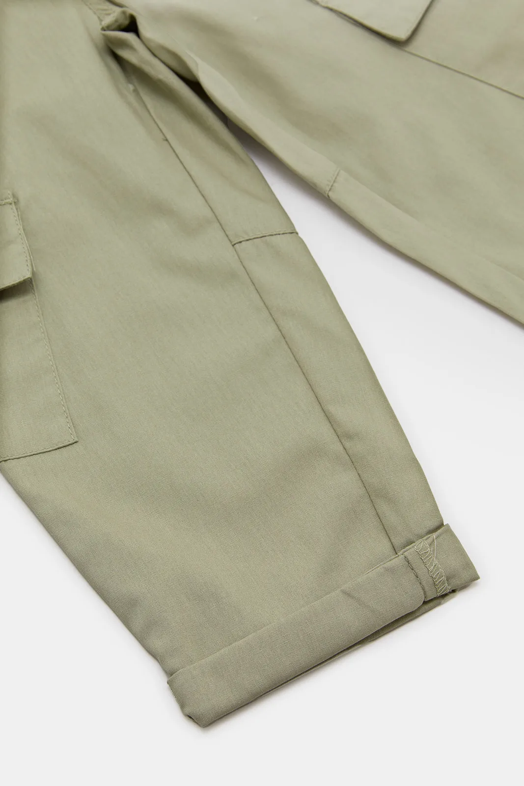 Infant Boys Green Cargo Pull On Pants