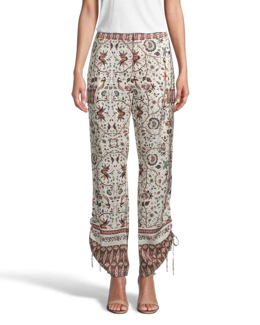 JAKARTA PRINT SILK CARGO PANTS in BROWN MULTICOLOR