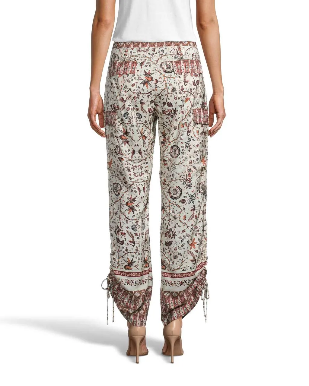 JAKARTA PRINT SILK CARGO PANTS in BROWN MULTICOLOR