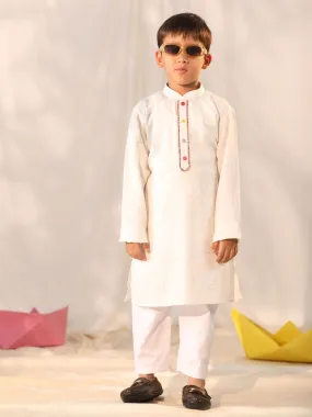 Jashvi Boys' Cream Holi Special Kurta Pyjama Set