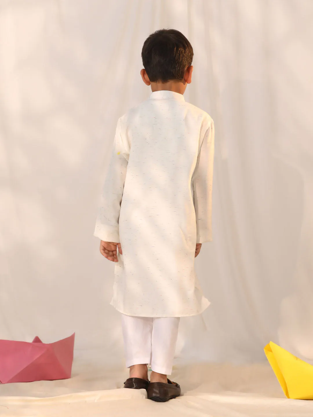 Jashvi Boys' Cream Holi Special Kurta Pyjama Set