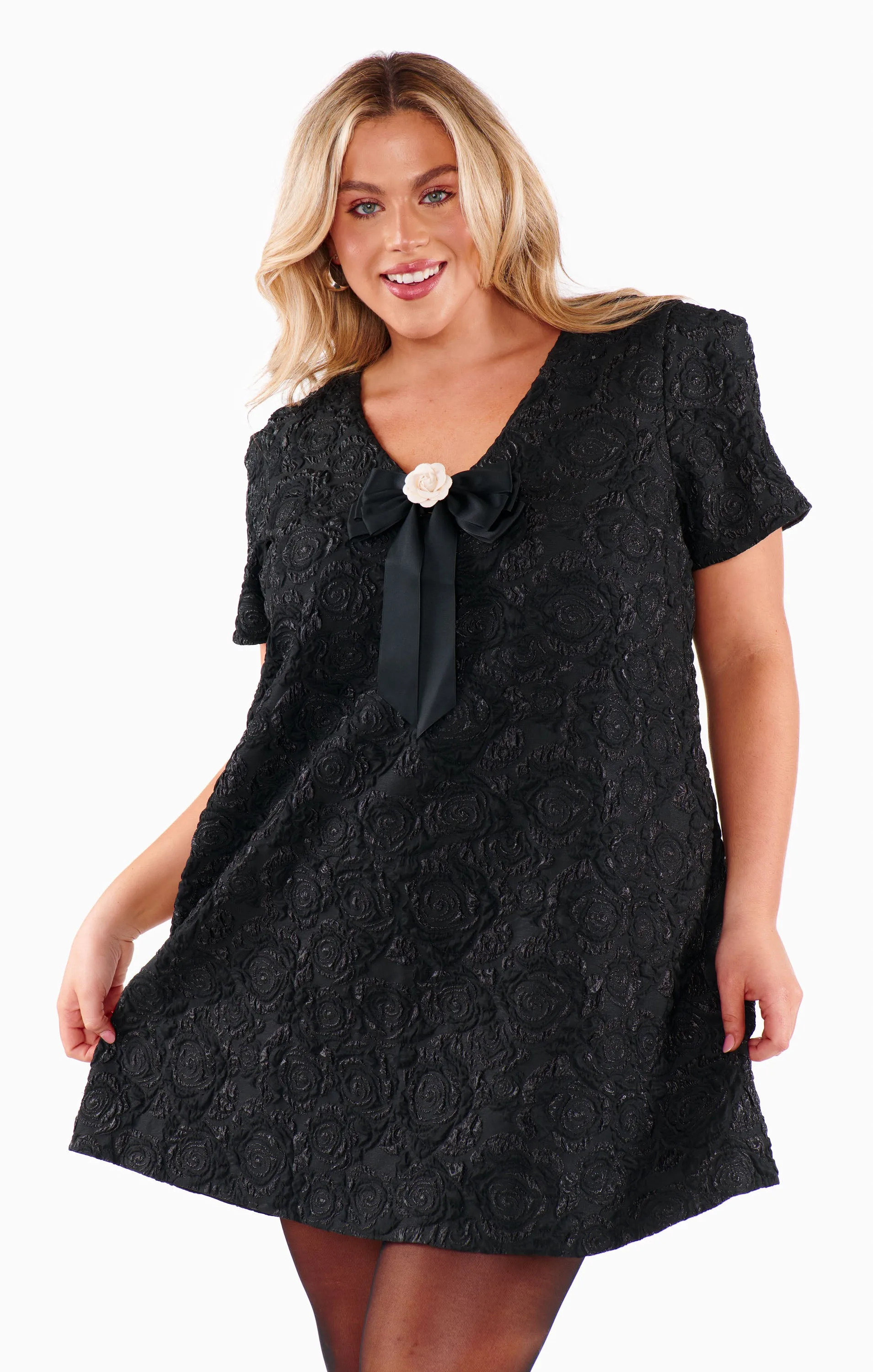 Jeannette Dress ~ Black Blooms Jacquard