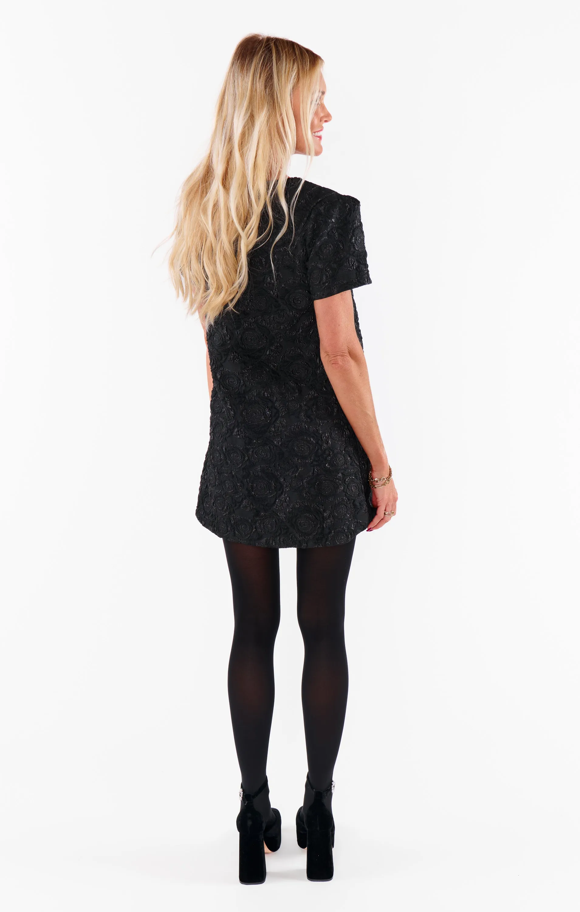 Jeannette Dress ~ Black Blooms Jacquard