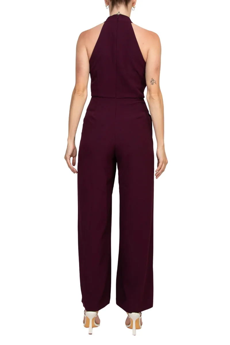 Julia Jordan Stretch Criss Cross Halter Neckline Sleeveless Crepe Jumpsuit With Pockets - Wholesale