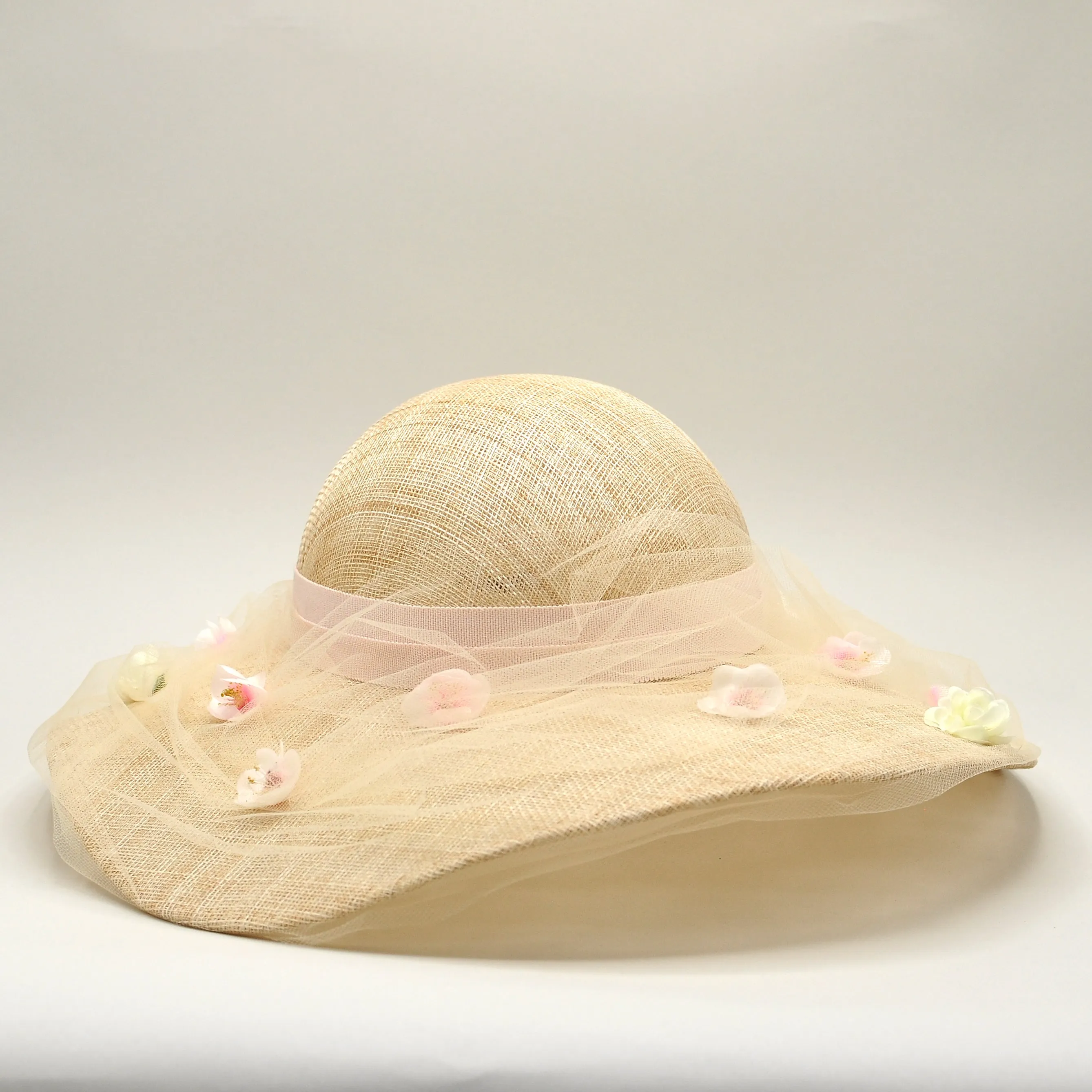 Kelso: Wave Brim Straw Picture Hat with Tulle