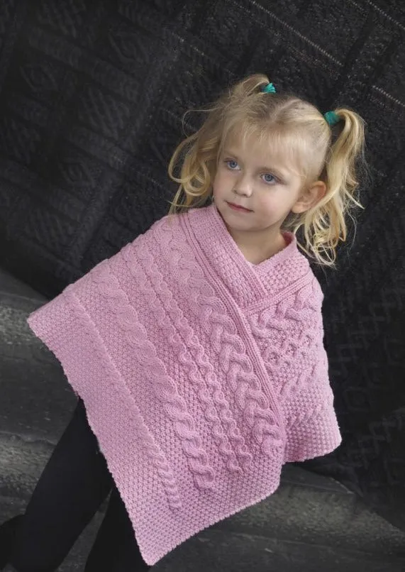 Kid's Aran Poncho | Pink