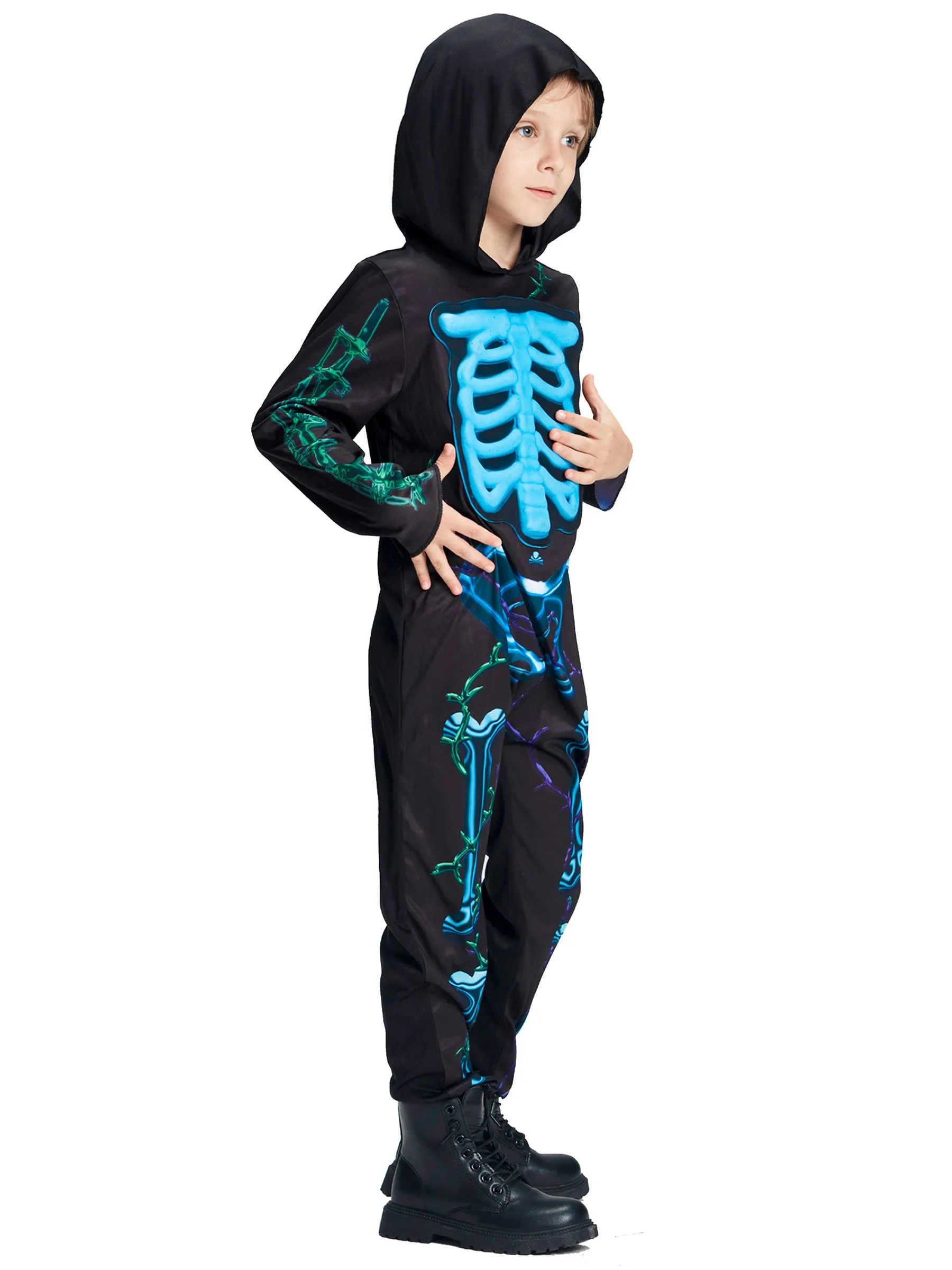 Kids Glow in the Dark 3D Skeleton Jumpsuit Halloween Costume