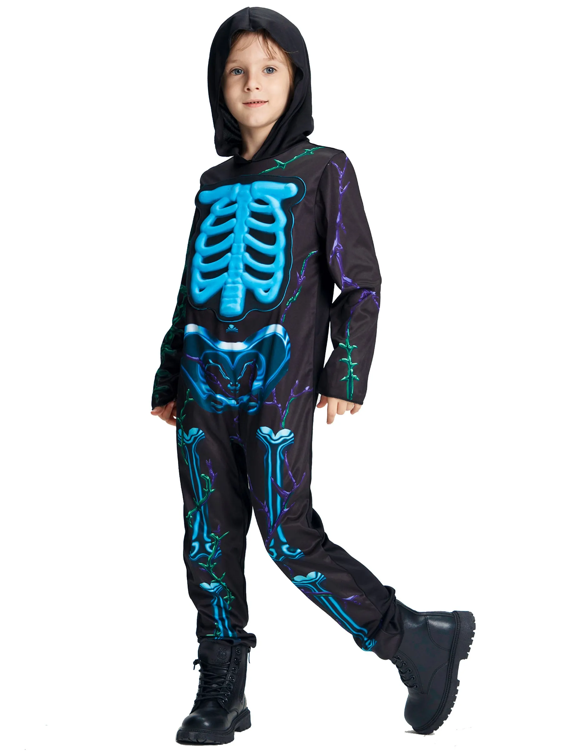 Kids Glow in the Dark 3D Skeleton Jumpsuit Halloween Costume