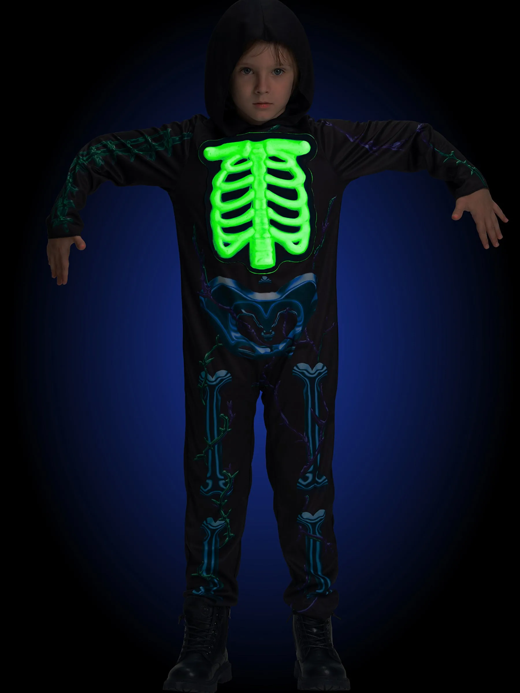 Kids Glow in the Dark 3D Skeleton Jumpsuit Halloween Costume