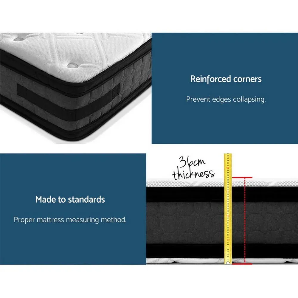 King Premium Package | Bedzy Luxe Halcyon Bed Frame Black, Luna Series Euro Top Mattress (Medium Firm) & Bamboo Mattress Topper!